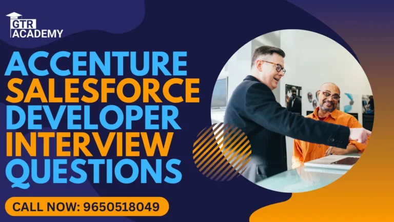 If you are preparing for an Accenture Salesforce Developer interview, you’re stepping toward a rewarding career in one of the most in-demand fields of cloud technology. Accenture, being one of the top global IT and consulting firms, hires thousands of Salesforce professionals every year to work on cutting-edge projects across industries. In this blog, we’ll go through the most commonly asked Accenture Salesforce Developer interview questions, the interview process, and useful tips to help you ace your interview. Whether you are a fresher or an experienced developer, this guide will help you understand what to expect and how to prepare effectively. (Bonus: If you’re looking to strengthen your Salesforce skills before your interview, GTR Academy offers specialized Salesforce training programs designed to help you master key concepts and get placement-ready!) About the Accenture Salesforce Developer Role A Salesforce Developer at Accenture works on creating, customizing, and maintaining Salesforce applications. The role often involves: Building custom solutions using Apex, Visualforce, and Lightning Web Components (LWC) Integrating Salesforce with external systems Implementing automation using triggers and workflows Collaborating with business teams to design efficient solutions Accenture looks for candidates who understand Salesforce fundamentals, coding logic, and real-world problem-solving using the platform. Accenture Salesforce Developer Interview Process The Accenture Salesforce Developer interview process usually includes three main stages: 1. Online Assessment This round checks your logical reasoning, aptitude, and basic programming knowledge. 2. Technical Interview Focuses on Salesforce development concepts like Apex, SOQL, triggers, Lightning components, and data modeling. 3. HR or Managerial Round Tests your communication skills, project experience, and team collaboration abilities. If you’re applying as a fresher, expect more conceptual questions; experienced developers should be ready for scenario-based questions and real-time problem solving. Top Accenture Salesforce Developer Interview Questions and Answers Let’s go through some of the most common and important Accenture Salesforce Developer interview questions for freshers and experienced professionals. 1. What is Salesforce? Answer: Salesforce is a cloud-based CRM (Customer Relationship Management) platform that helps businesses manage customer data, automate processes, and build applications without heavy coding. 2. What are Apex classes and triggers in Salesforce? Answer: Apex classes are templates or blueprints used to create objects that contain methods and variables. Triggers are pieces of code that run automatically before or after specific database operations like insert, update, or delete. 3. Explain the difference between a workflow rule and a trigger. Answer: Workflow rules are point-and-click automation tools used for simple tasks like sending emails or updating fields. Triggers, on the other hand, are used for complex logic that cannot be handled by workflow rules and are written in Apex code. 4. What is SOQL and SOSL in Salesforce? Answer: SOQL (Salesforce Object Query Language): Used to fetch records from a single object or related objects. SOSL (Salesforce Object Search Language): Used to search for text across multiple objects simultaneously. 5. What are Governor Limits in Salesforce? Answer: Salesforce has built-in limits called Governor Limits to ensure resources are used efficiently on the multi-tenant platform. These include limits on SOQL queries, DML operations, CPU time, and heap size. 6. Explain the MVC Architecture in Salesforce. Answer: Model: Represents data objects. View: Represents the UI (Visualforce pages or Lightning components). Controller: Contains the business logic written in Apex. This structure separates logic from design, making applications easier to maintain. 7. What is a Lightning Web Component (LWC)? Answer: LWC is a modern web framework built using standard web technologies like JavaScript, HTML, and CSS. It provides better performance and reusability compared to older frameworks like Aura. 8. What is the difference between a Role and a Profile? Answer: Profile: Defines what a user can do (object-level permissions, fields, and tabs). Role: Defines what data a user can see (record-level access). 9. What are some common triggers used in Salesforce projects? Answer: Before Insert Before Update After Insert After Update After Delete These triggers help automate data handling before or after database changes. 10. What is Salesforce CPQ? Answer: CPQ stands for Configure, Price, Quote. It’s a Salesforce tool that helps sales teams quickly generate accurate quotes for orders by configuring product bundles, applying discounts, and calculating pricing automatically. Accenture Salesforce CPQ Interview Questions For candidates applying for Salesforce CPQ-related roles, here are some key questions: What is the purpose of a Price Rule in CPQ? How do Product Rules work in CPQ? How can you handle discounting logic in Salesforce CPQ? What is the difference between a Quote Line Editor and a Quote Template? Accenture Trigger Interview Questions Triggers are a crucial topic in any Salesforce Developer interview at Accenture. Some frequently asked questions include: What are the best practices for writing triggers? How do you prevent recursion in triggers? Explain the difference between “before” and “after” triggers. How do you handle bulk operations in triggers? What is a trigger handler class? Accenture Salesforce Developer Interview Questions PDF If you want to prepare offline, you can easily create your own Accenture Salesforce Developer interview questions PDF by collecting key topics like Apex basics, LWC, SOQL, triggers, and CPQ. This helps you revise quickly before your interview. (Tip: GTR Academy provides Salesforce training materials, practice questions, and interview preparation PDFs to help students prepare confidently for real-world interviews at companies like Accenture.) HR Interview Questions at Accenture Here are some general HR and behavioral questions you might face: Tell me about yourself. Why do you want to join Accenture? What do you know about Salesforce? Can you describe a project you worked on? How do you handle challenges in your team? Tips to Crack the Accenture Salesforce Developer Interview Revise Salesforce Basics: Understand key CRM concepts, objects, and data relationships. Practice Coding: Write Apex triggers, classes, and test methods regularly. Focus on Real Scenarios: Prepare for use-case-based questions. Understand Deployment: Know how changes move from sandbox to production. Mock Interviews: Practice with mentors or platforms like GTR Academy, which provides real-time project guidance and placement support. Final Thoughts Preparing for an Accenture Salesforce Developer interview requires a mix of technical knowledge, logical thinking, and confidence. Start by mastering the fundamentals of Apex, SOQL, and Lightning, then move to advanced concepts like CPQ and integration. If you’re looking for professional guidance, GTR Academy offers Salesforce Developer training designed by industry experts, complete with certification preparation, hands-on projects, and placement support. With the right preparation and mindset, you can confidently ace your Salesforce Developer interview at Accenture and build a successful career in the Salesforce ecosystem.